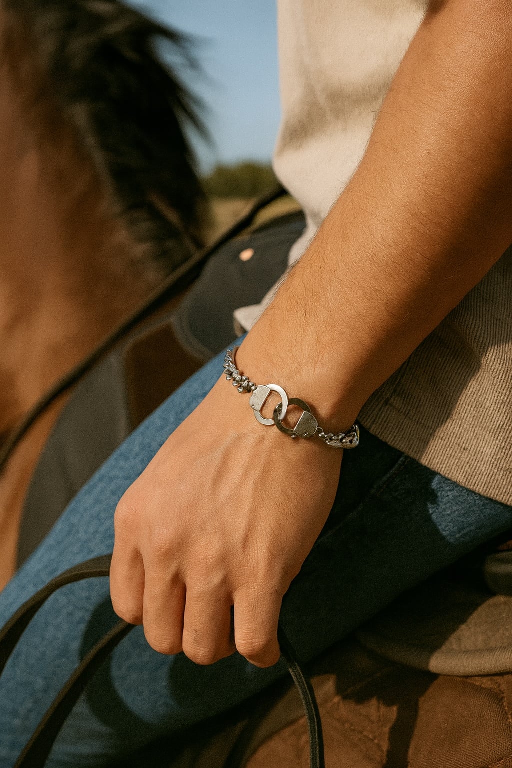 Men's stainless steel infinity handcuff chain bracelet