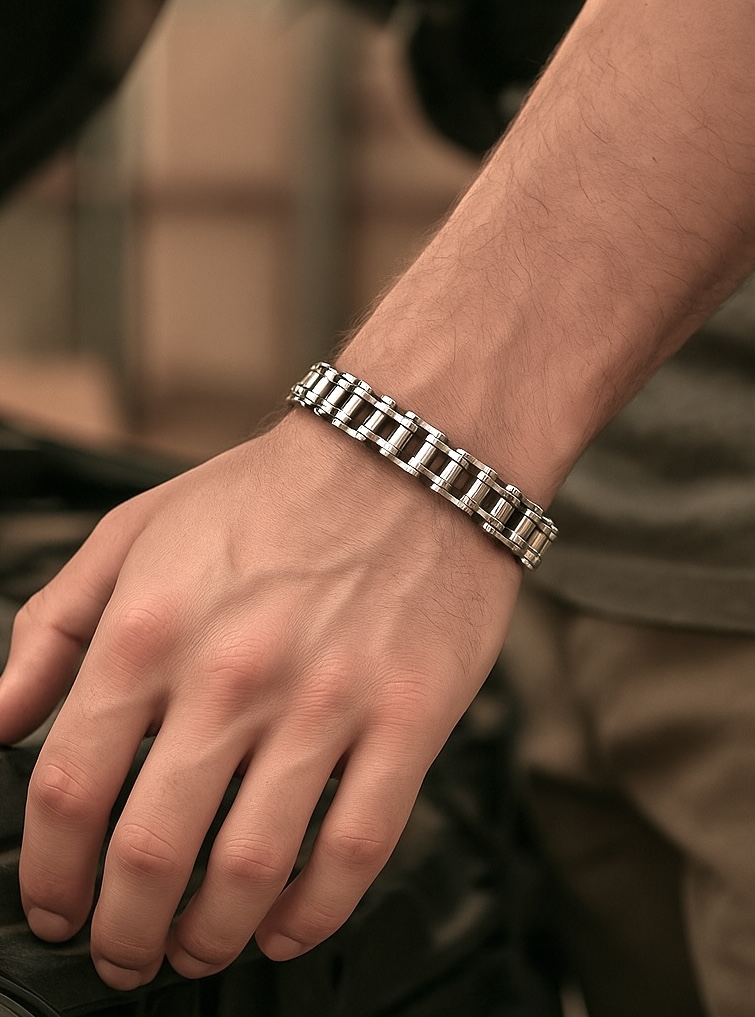 Bracciale da uomo in acciaio inossidabile – design catena da moto, stile biker