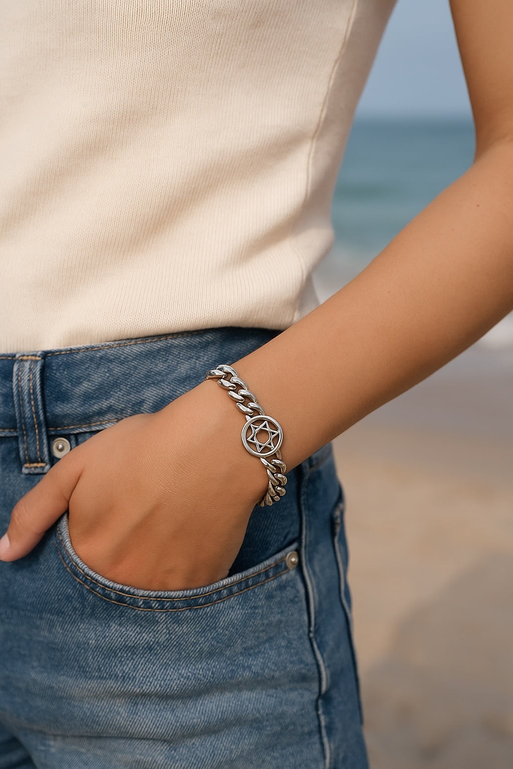 Stainless steel Cuban chain bracelet Star of David