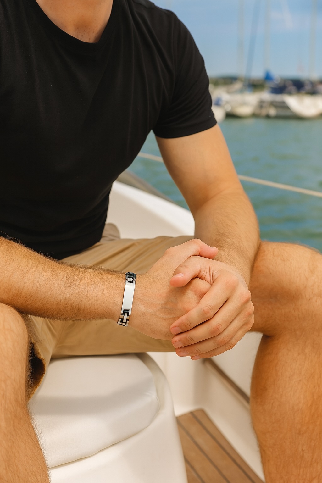 Personalized Stainless Steel and Rubber Cuff Bracelet for Men