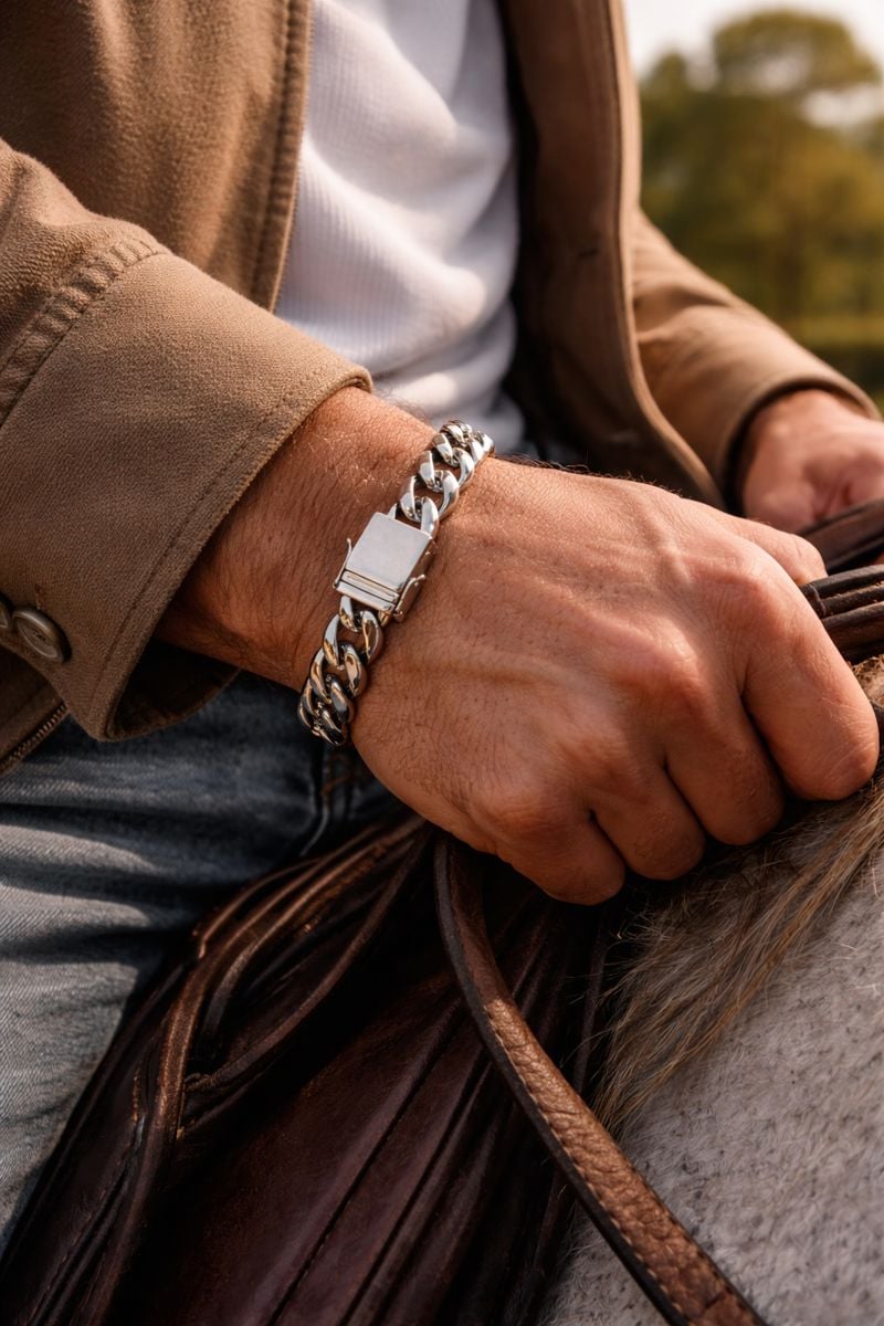 Bracelet en Argent Massif Fermoir à Cliquet Homme
