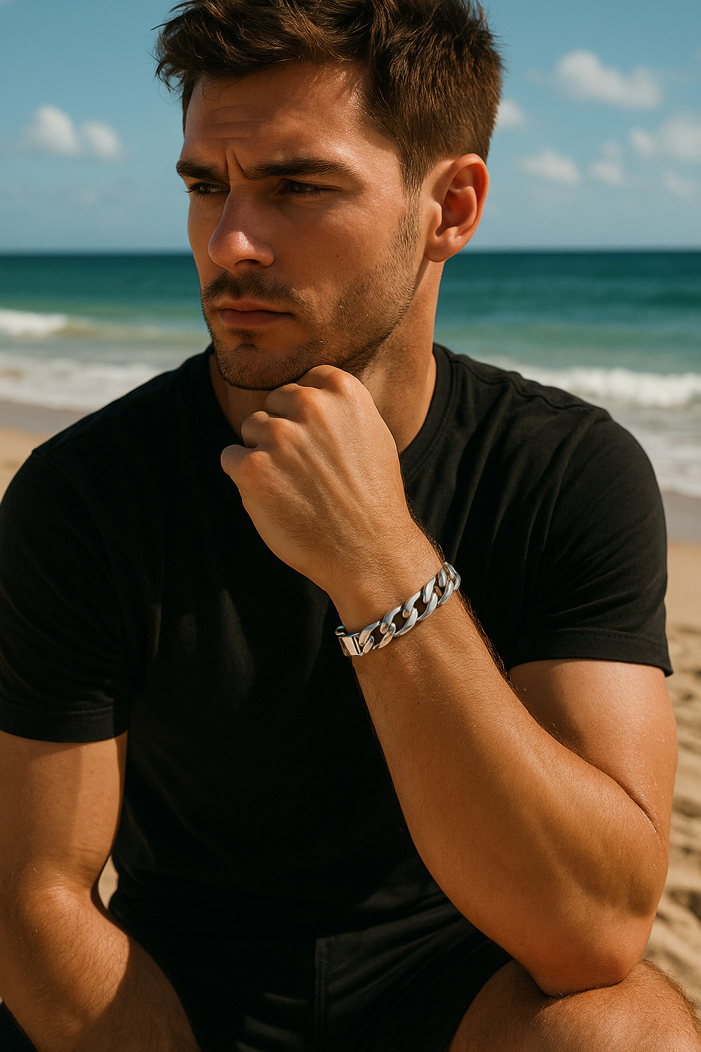 men’s solid silver Cuban link bracelet