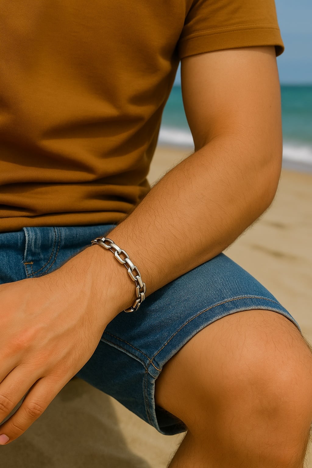 Men’s solid sterling silver mariner chain bracelet