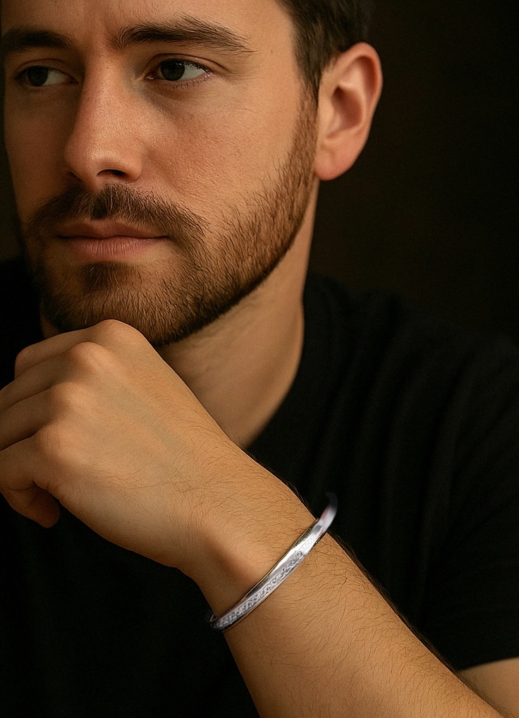 Viking solid silver cuff bracelet for men