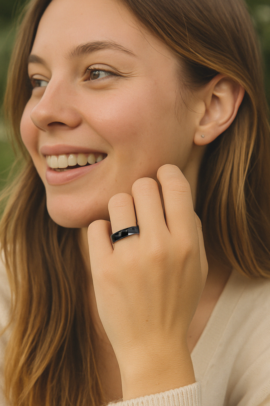 black faceted ceramic ring for women