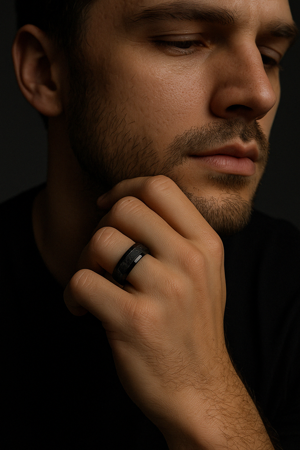 bague tungstène fibre galaxie alliance homme