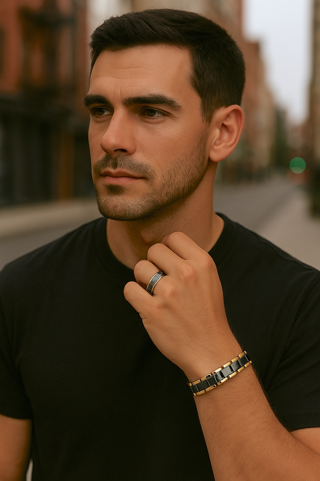 bracciale uomo in ceramica nera e oro