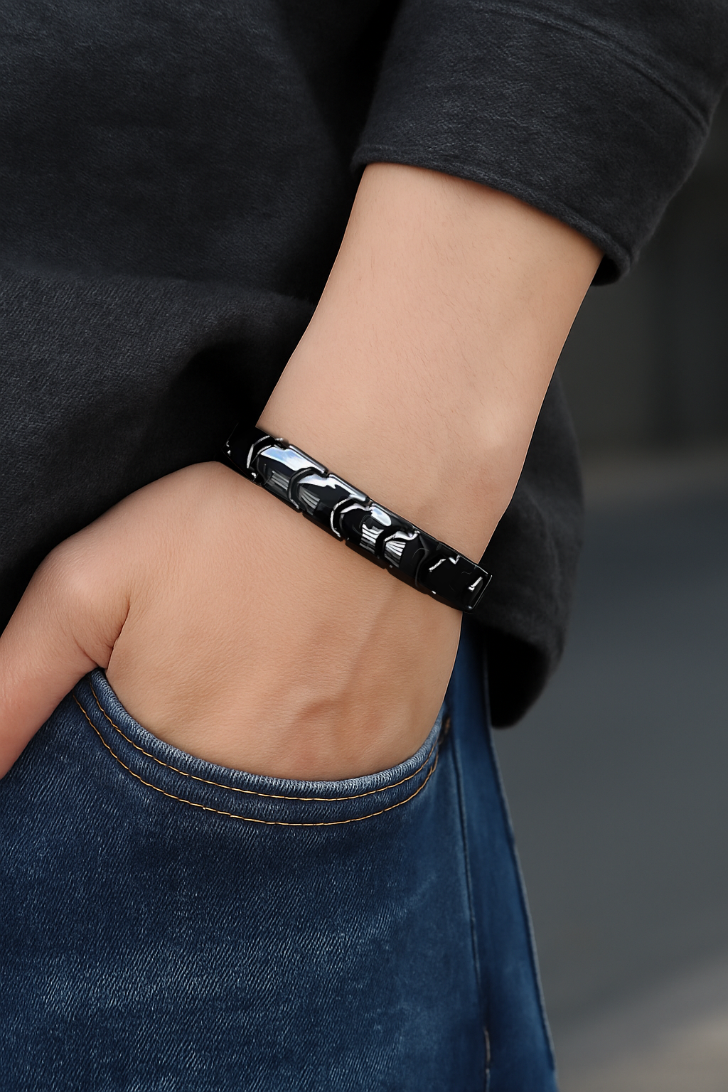 bracciale magnetico in ceramica nera per uomo