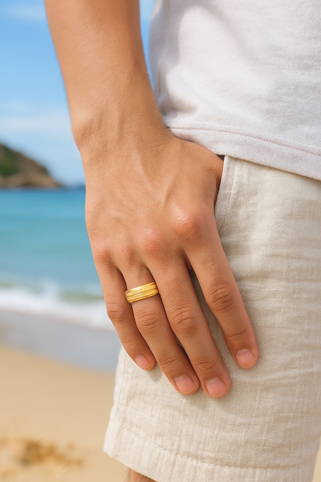 Customizable tungsten carbide wedding ring with grooved sandblasted finish