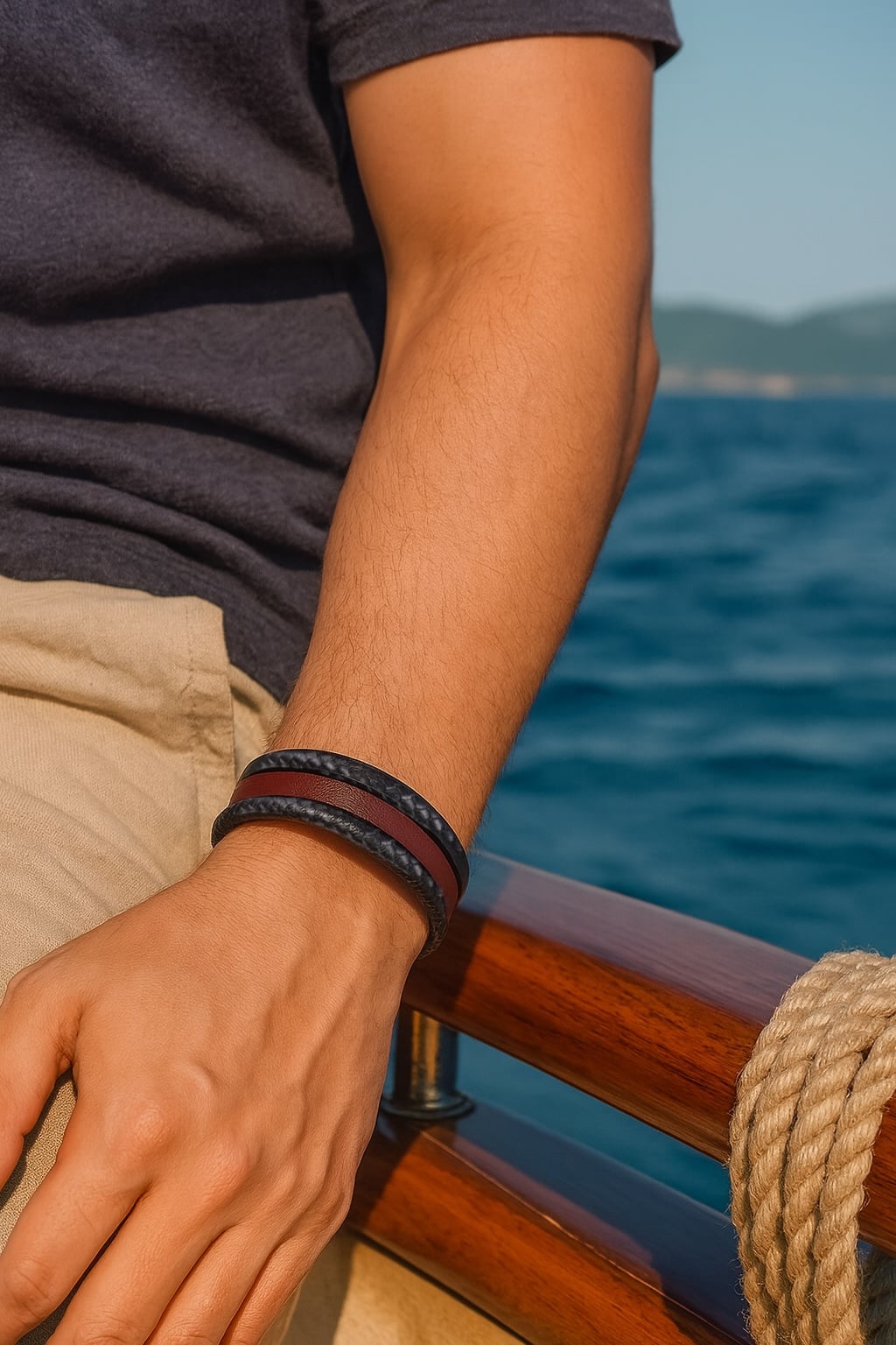 Men’s braided leather bracelet cords