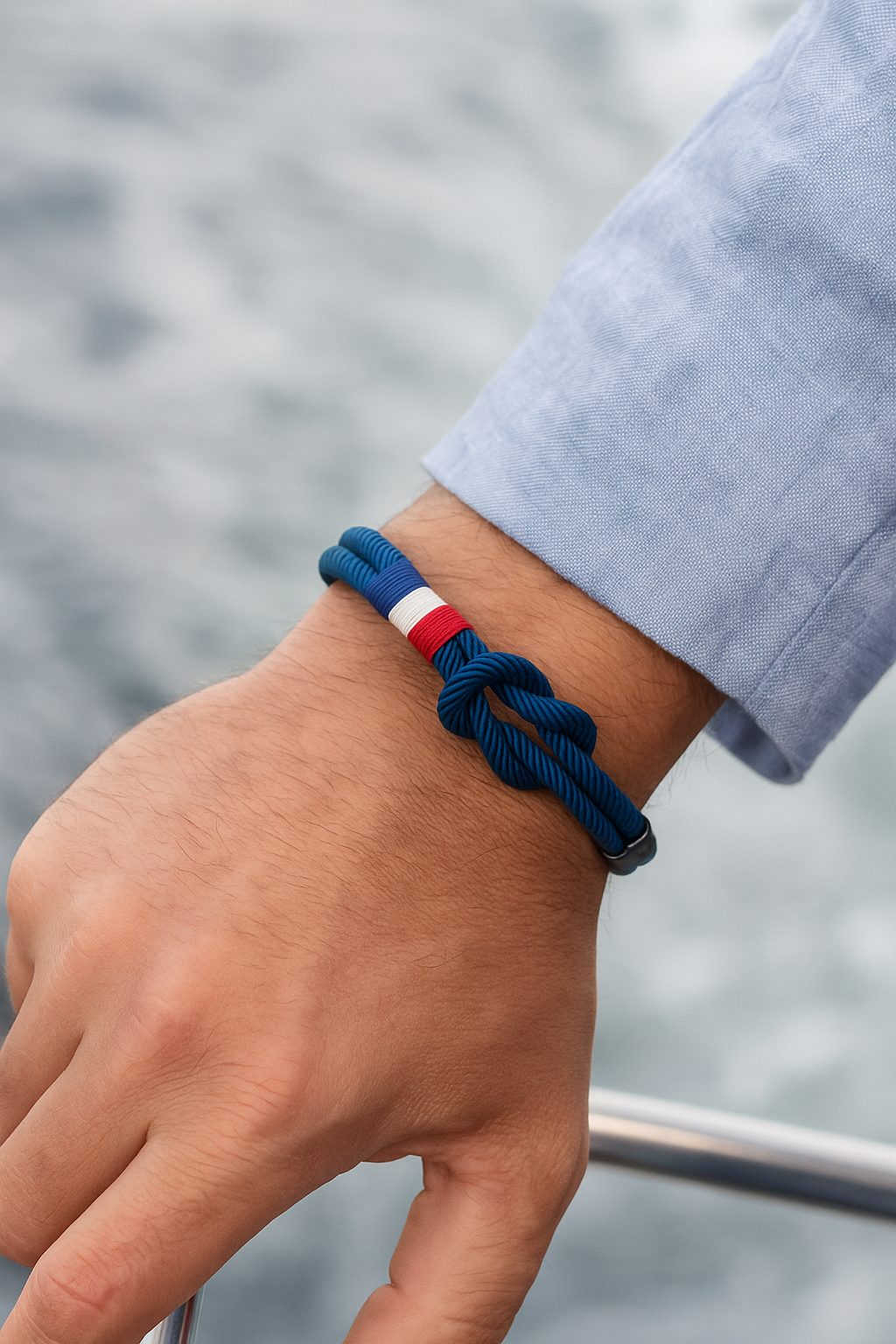 bracciale da uomo in corda millet con nodo marinaresco e bandiera francese
