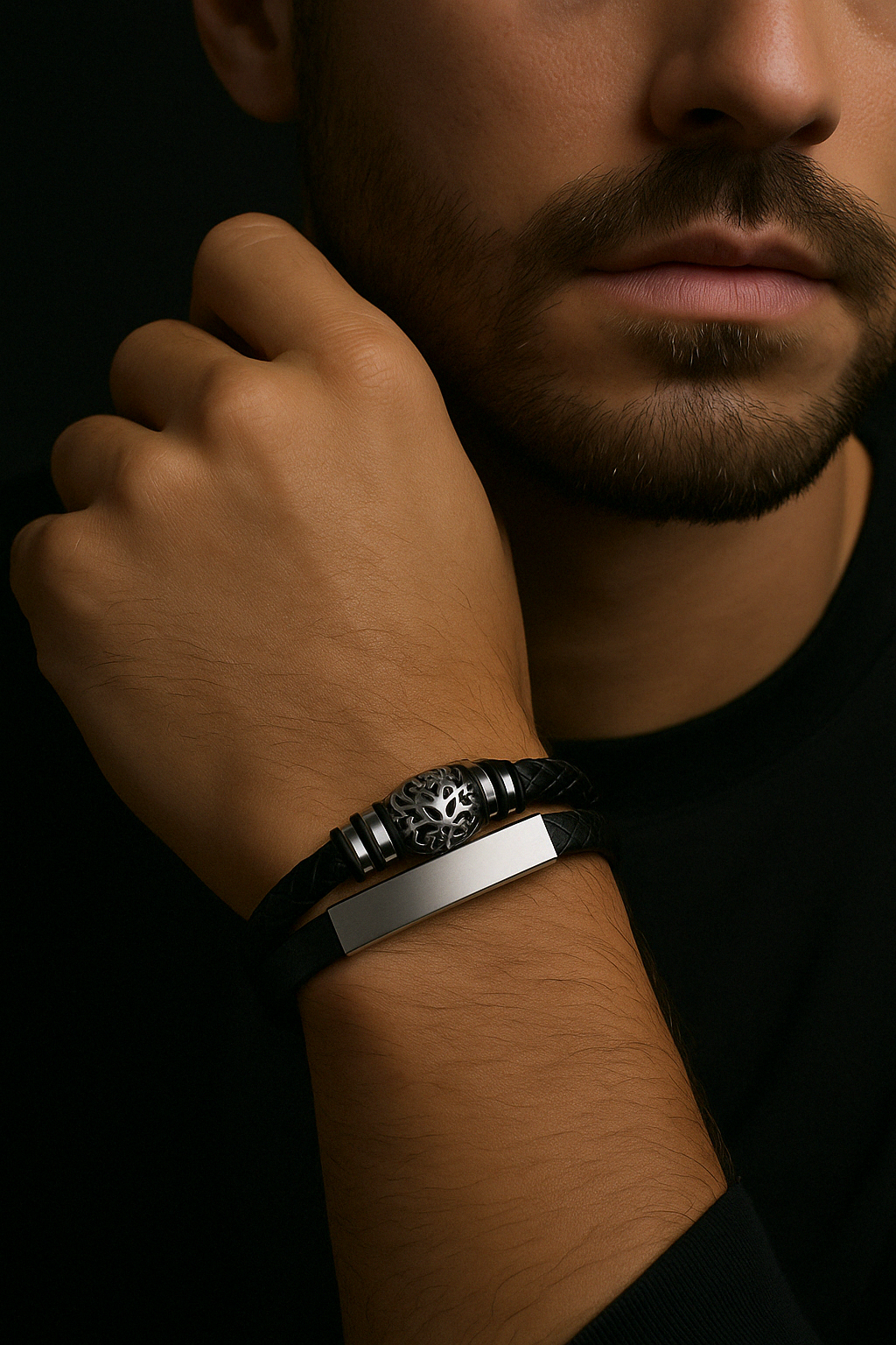 gepersonaliseerde herenarmband van leer met levensboom