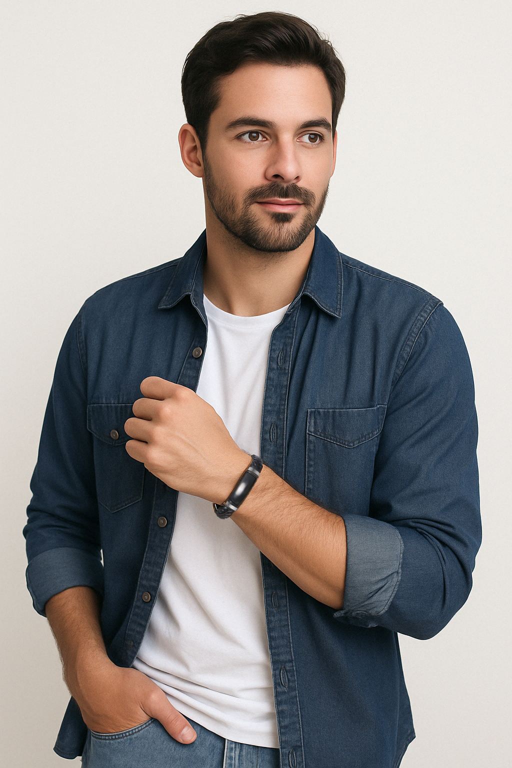 personalisierbares Herren Armband schwarzes geflochtenes Leder