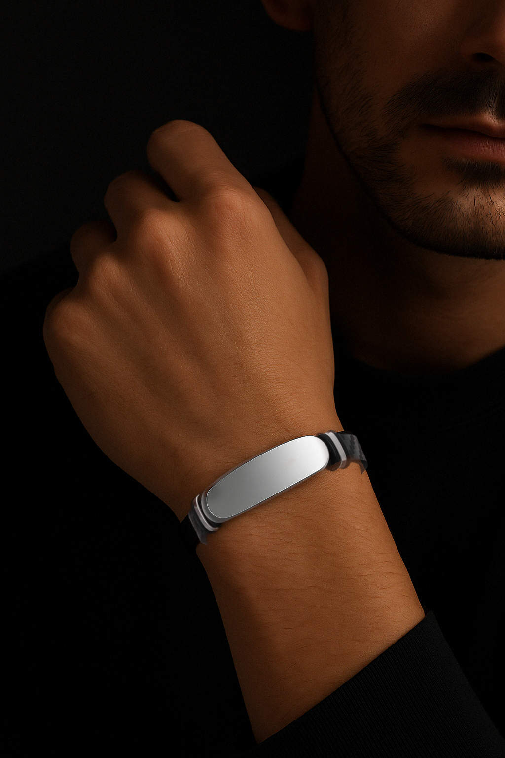 engraved men's PU leather ID bracelet