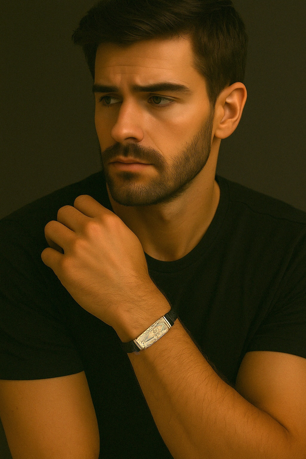bracelet franc maçonnerie cuir tressé homme
