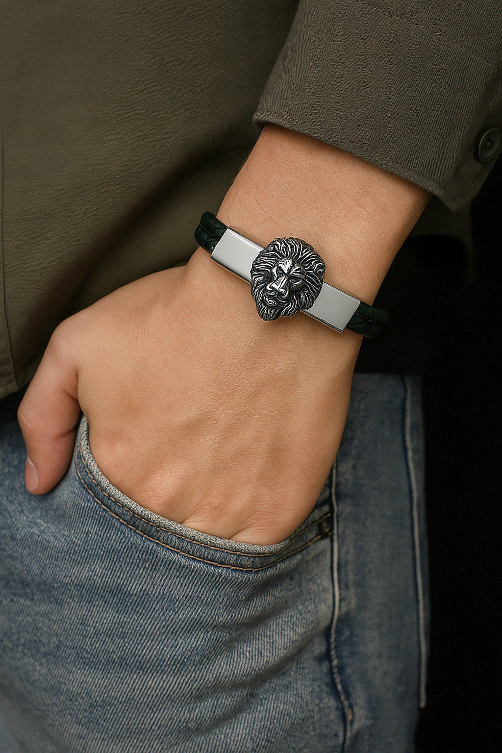 bracelet homme tete de lion cuir