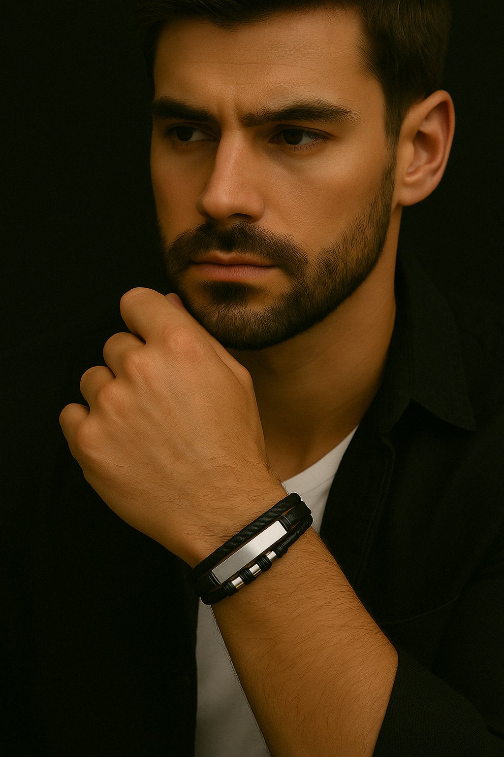 personalized men's braided leather curb bracelet