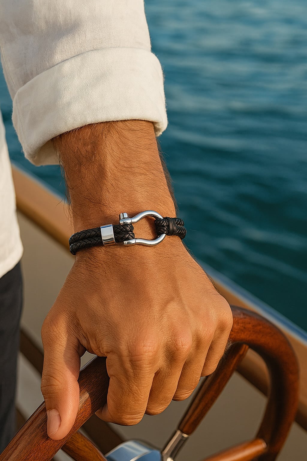 leather bracelet with marine shackle
