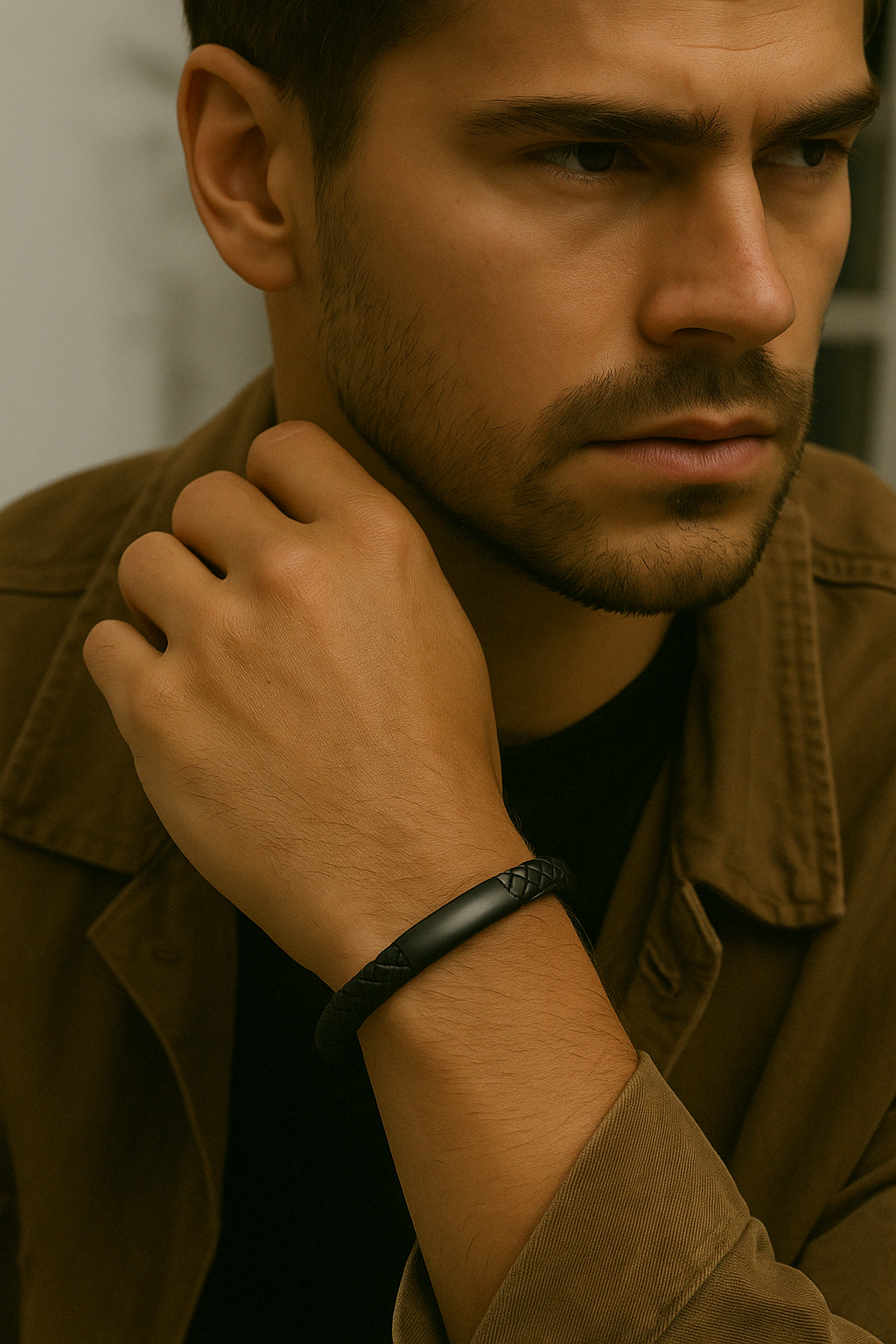 bracelet jonc cuir tressé personnalisable homme