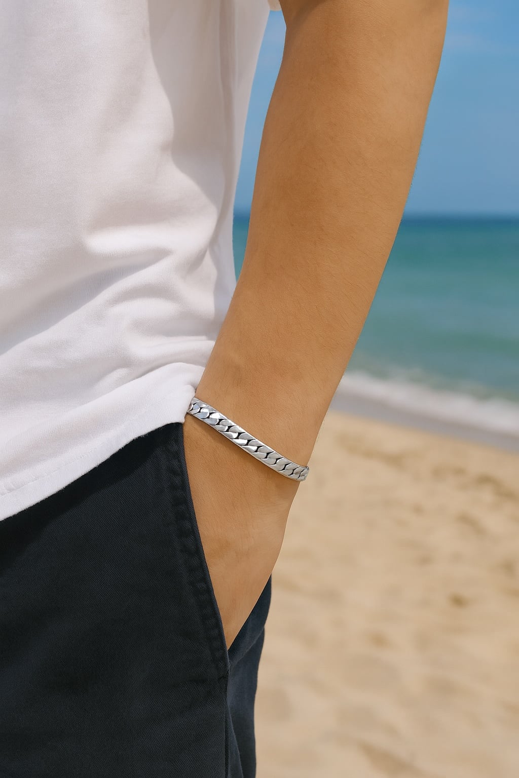 Men's stainless steel Cuban link chain bracelet polished finish