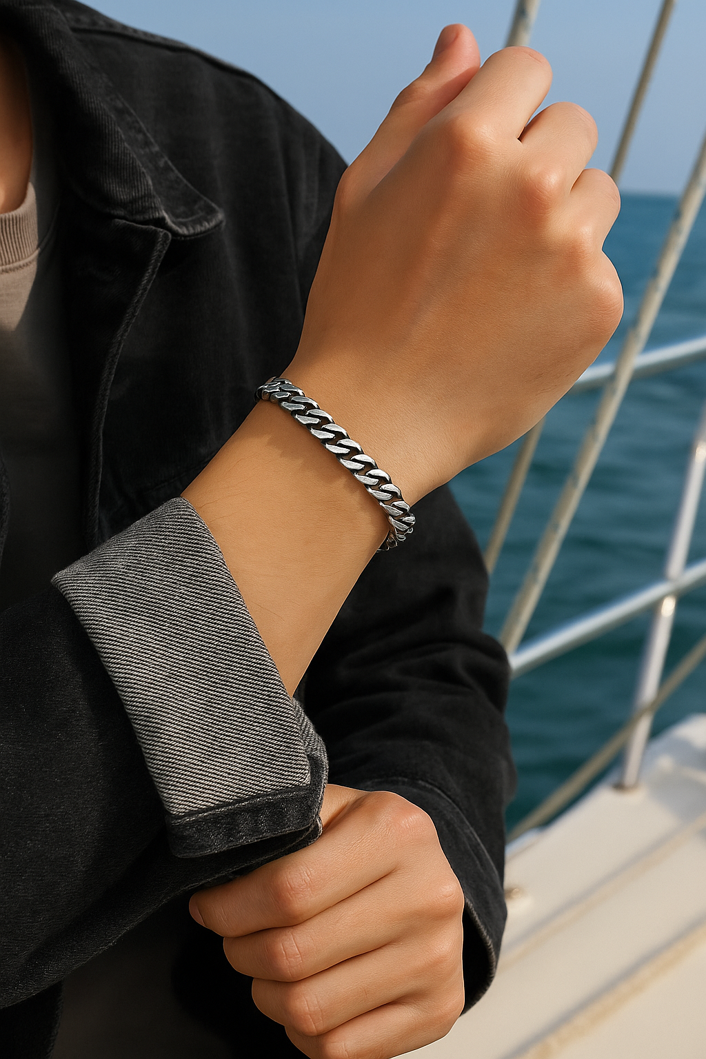 Stainless Steel Bracelet Braided Chain, Polished Finish, Free