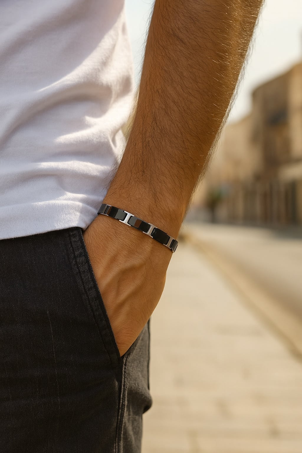 Men’s black ceramic magnetic bracelet with magnets