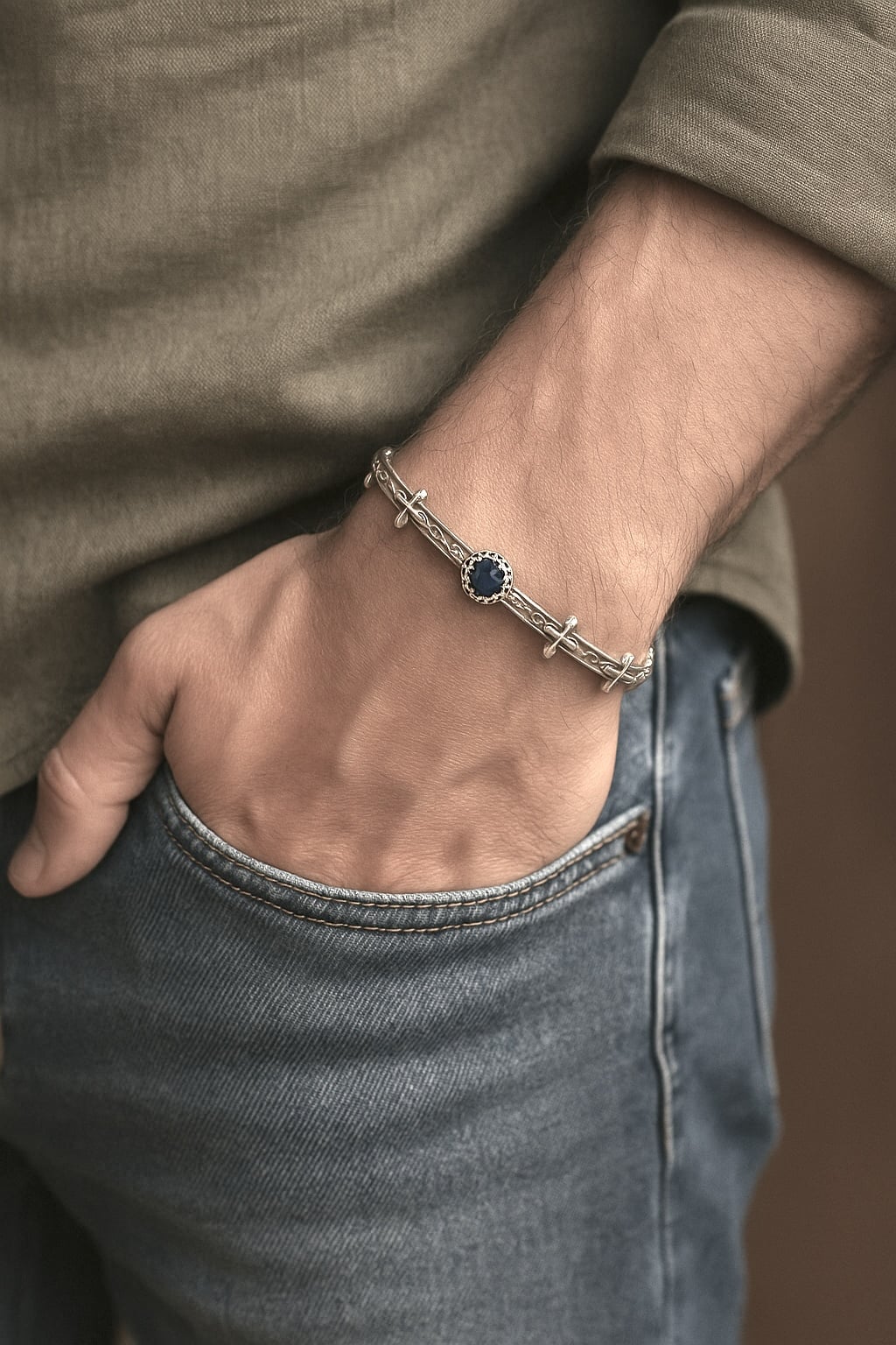 Bracelet Jonc Argent 925 Finition Oxydée, Motifs Variés 2466