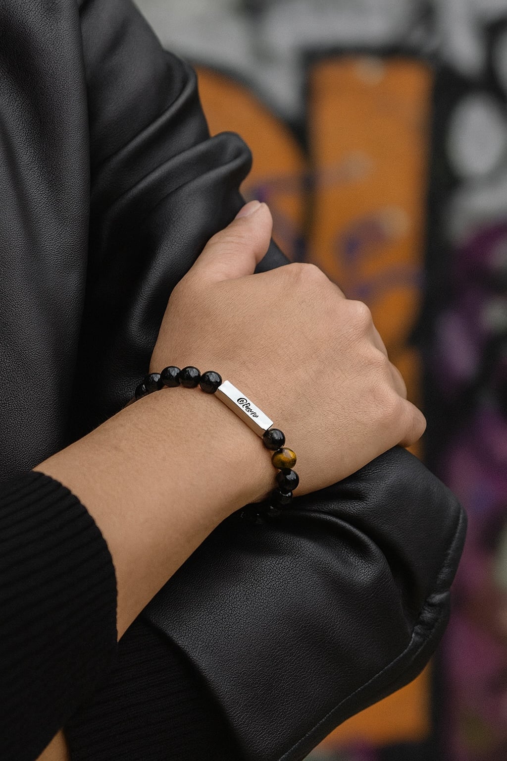 pulsera personalizable ojo de tigre ónix ajustable hombre