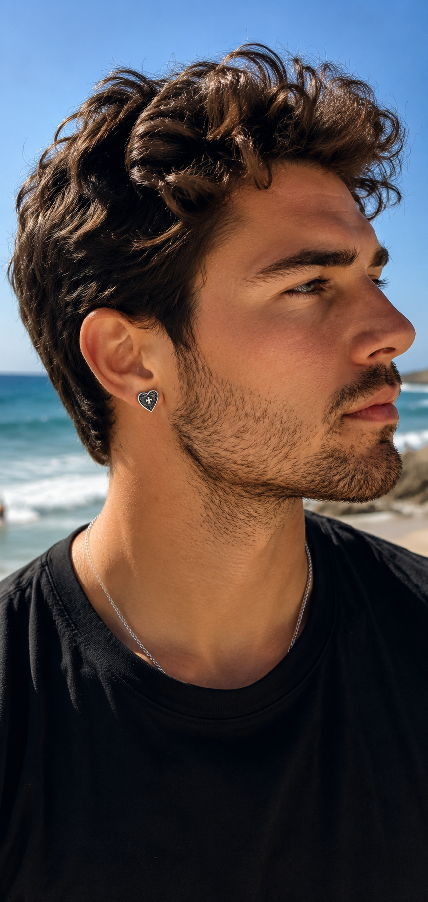 Boucles d'oreilles clous argent coeur croix