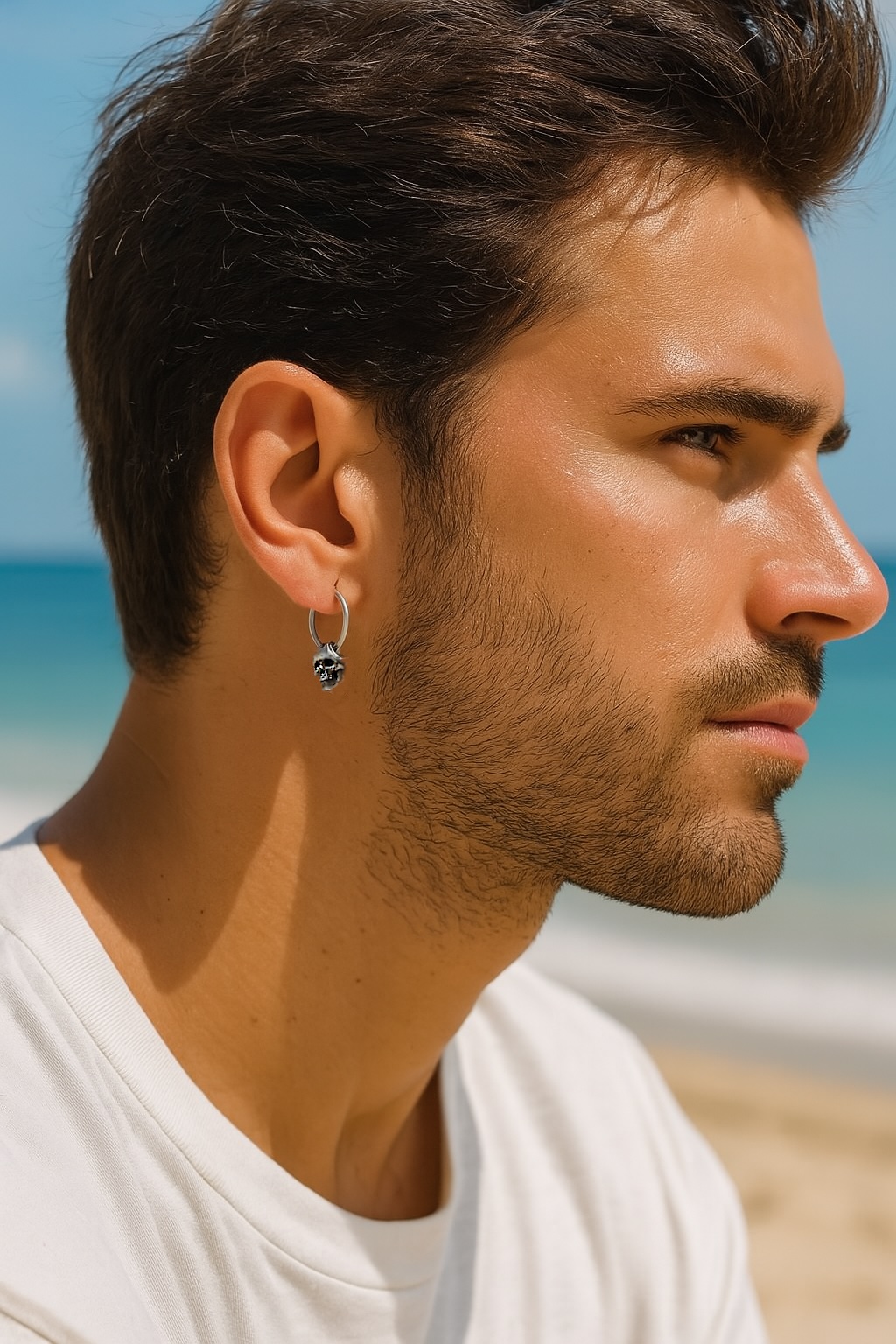 Men's silver skull hoop earrings