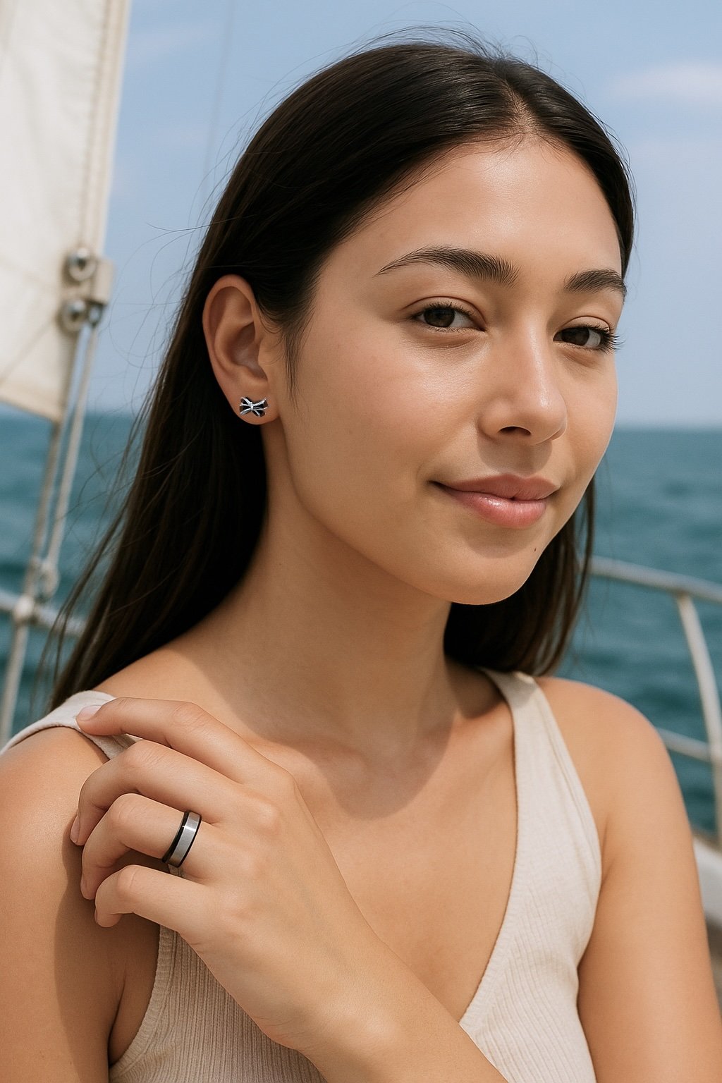 Silver bow tie stud earrings for women