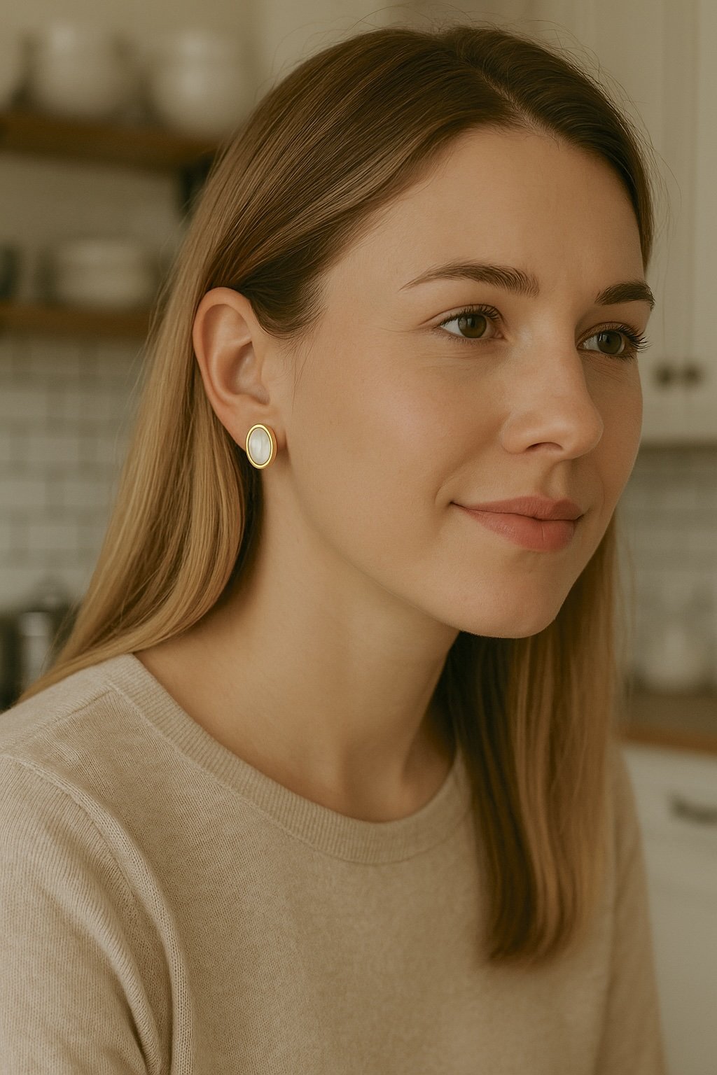 women's oval stud earrings with abalone shell