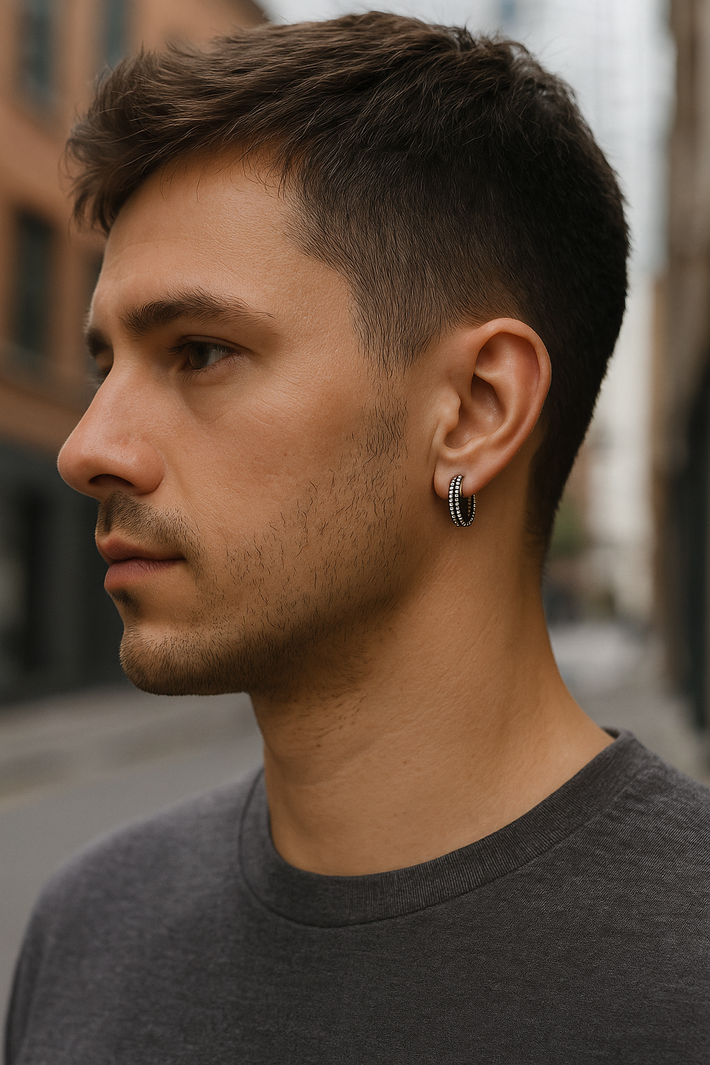 boucles oreilles acier semi lune pour homme