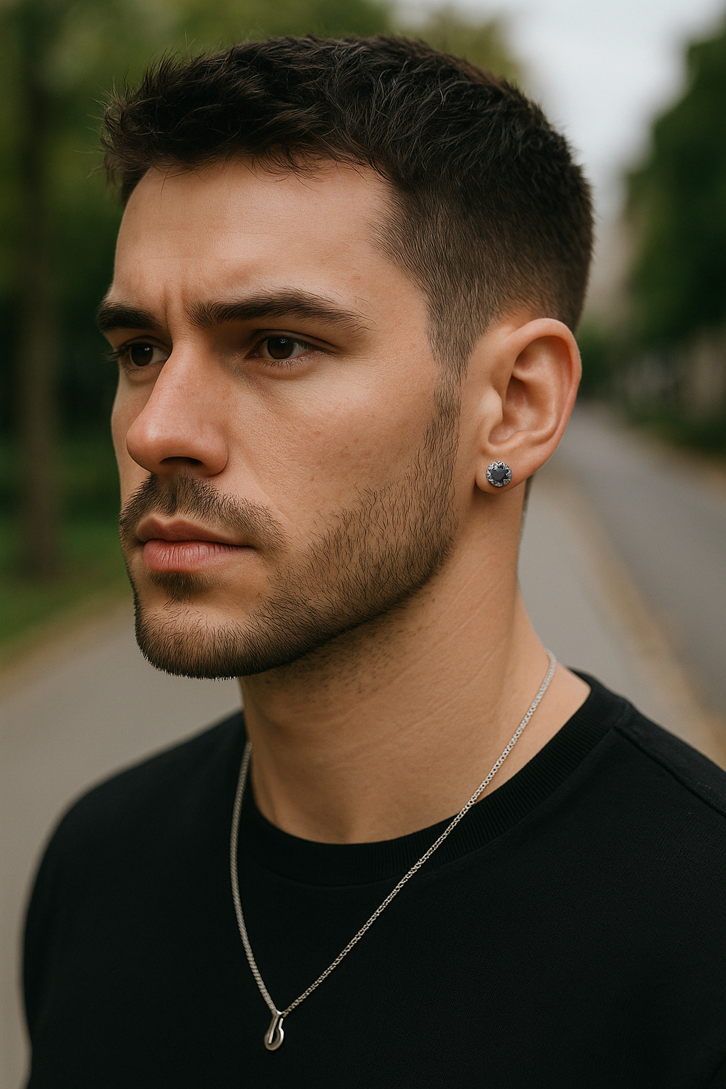 Men's silver stud earrings with black onyx