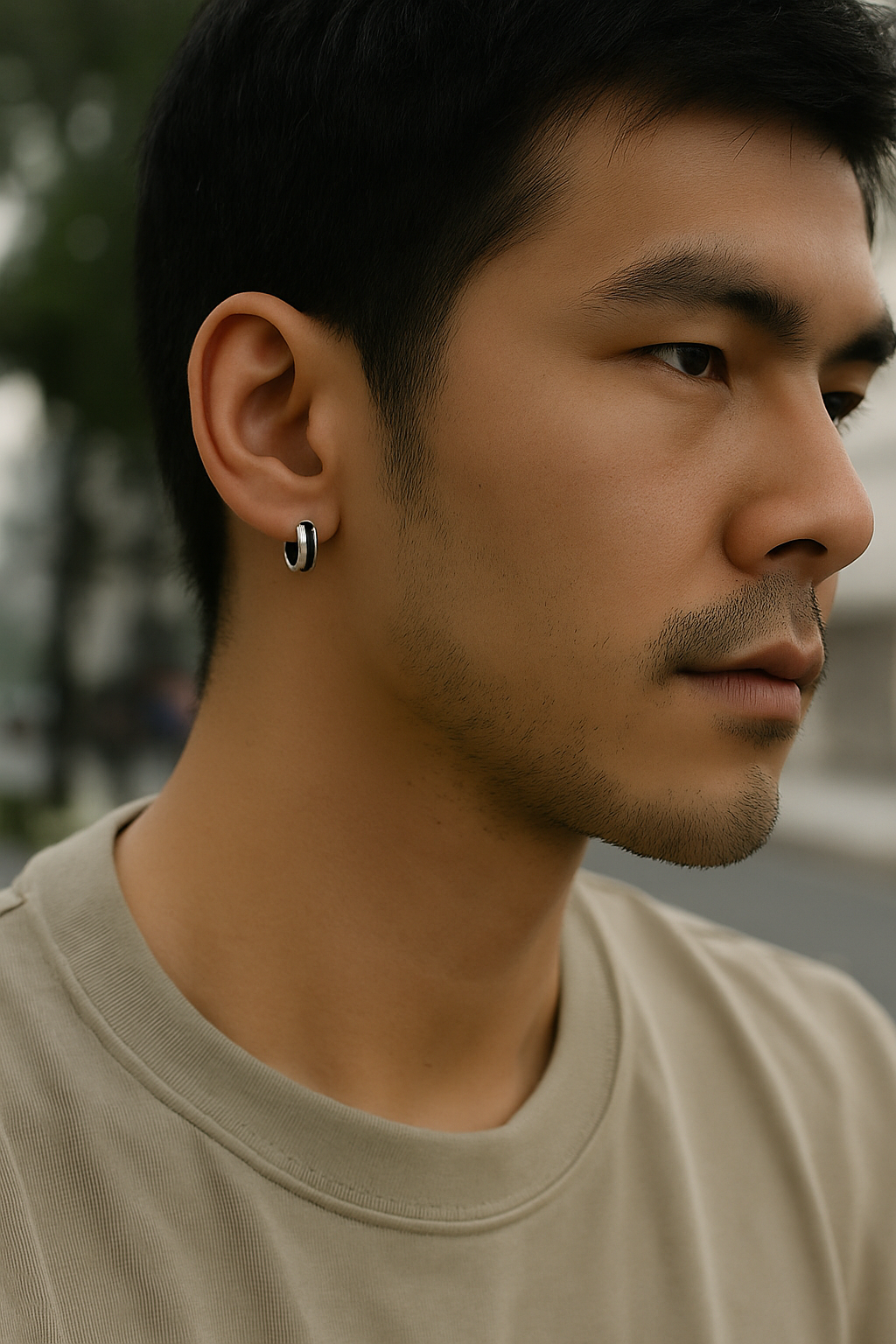 boucles oreilles argent homme créoles bicolore