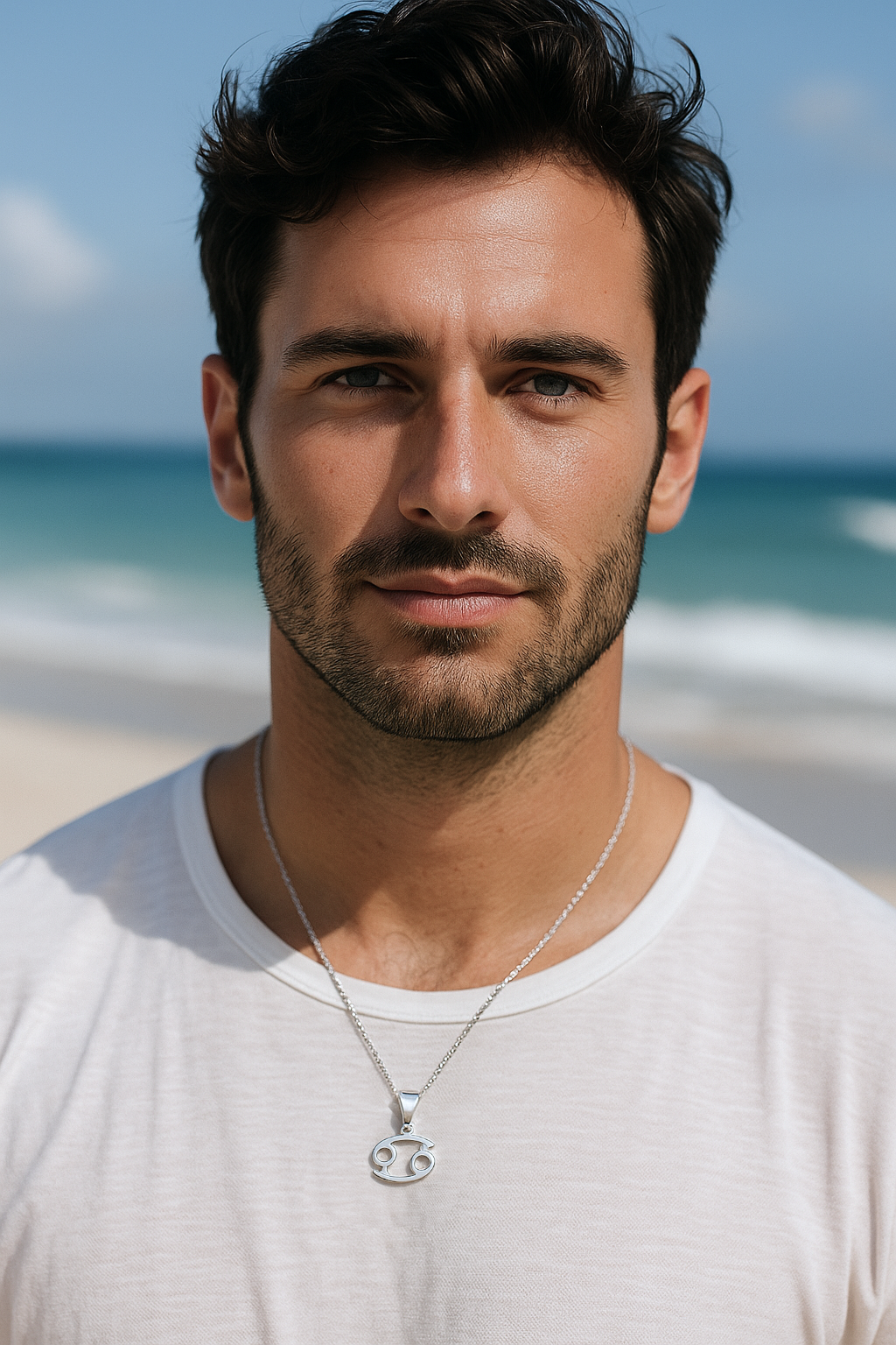 silver zodiac cancer pendant for men