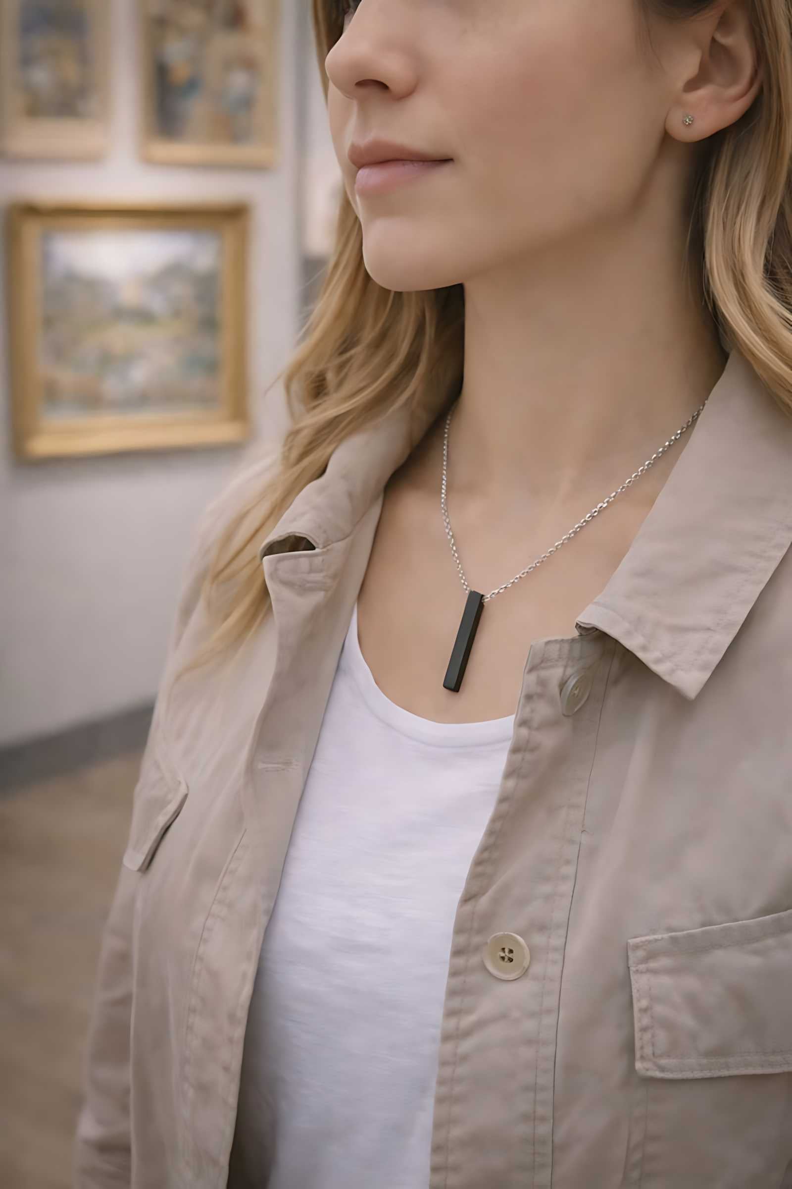 Personalized women pendant black stainless steel bar necklace