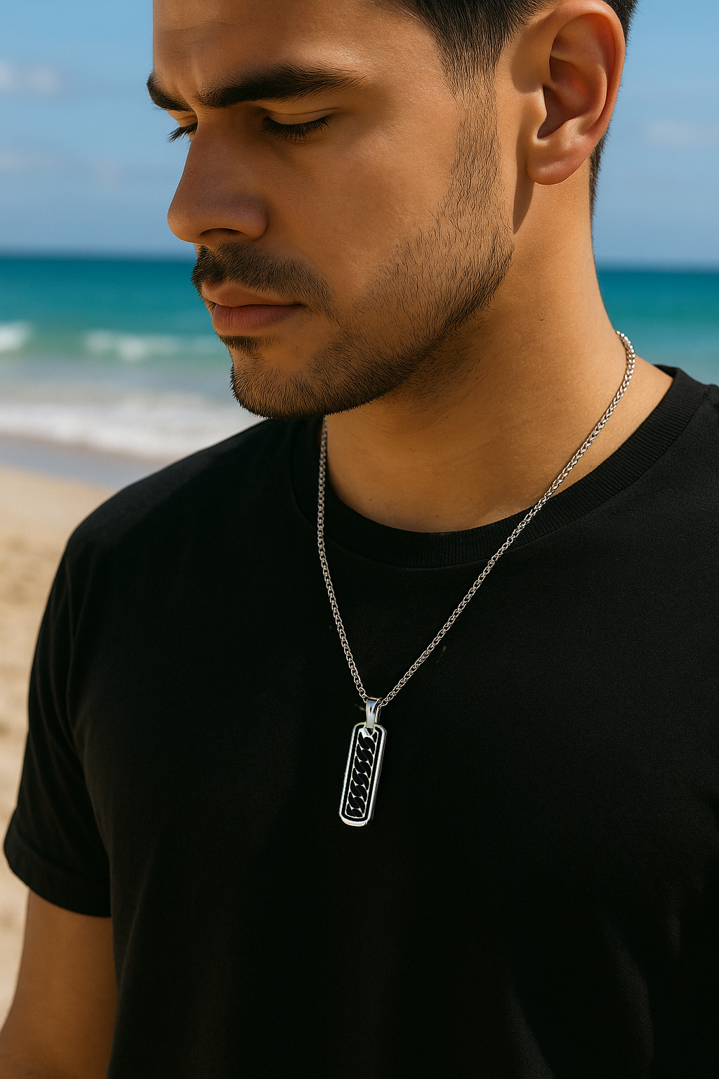 Herren Anhänger Kette gravierbare Edelstahl Stange schwarz