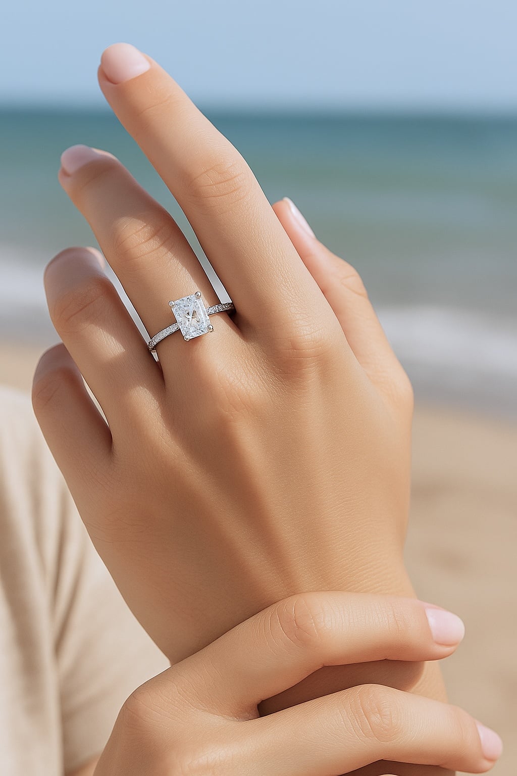 silver princess cut pavé solitaire ring for women