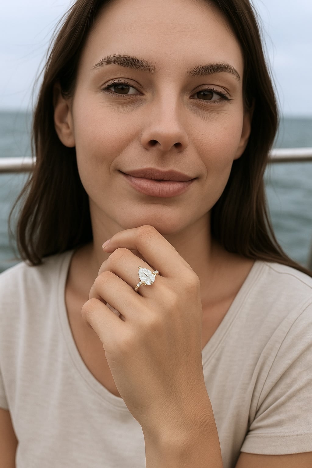 Women's engagement ring sterling silver zircon teardrop 3 colors