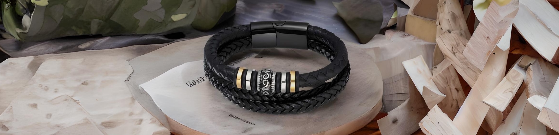bracelet cuir cordon tresse noir style celtique viking